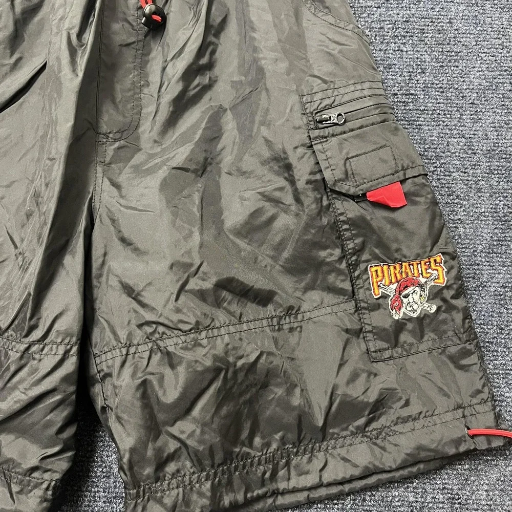 Vintage Pittsburgh Pirates Puma‎ Shorts Youth Large Black Cargo Nylon Drawstring